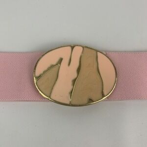 Vintage Light Pink Gold Toned Wide Stretchy Elastic Belt 80's Retro